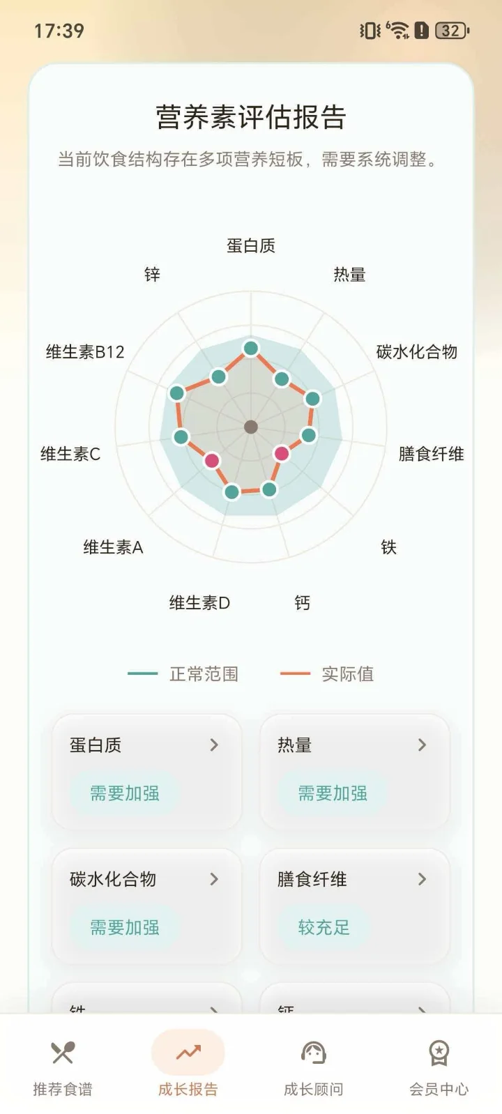 脑羽宝宝食谱营养评估页面